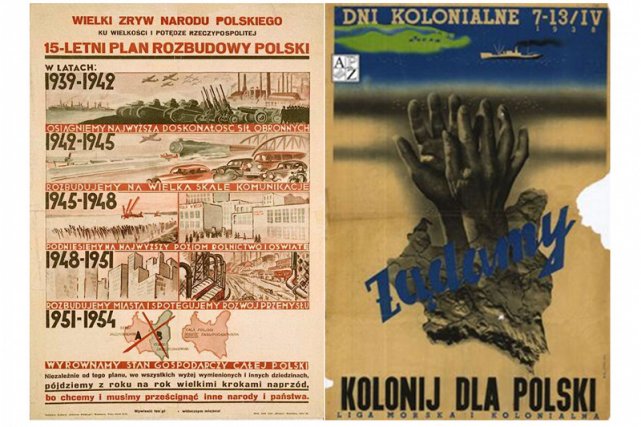Przedwojenne plakaty przedstawiające plany rozwoju II Rzeczpospolitej