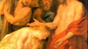 „Chrystus i Maria Magdalena” pędzla Petera Paula Rubensa. Scena z Łk 23:26-28. Szymon Cyrenejczyk przedstawiony w lewym górnym rogu