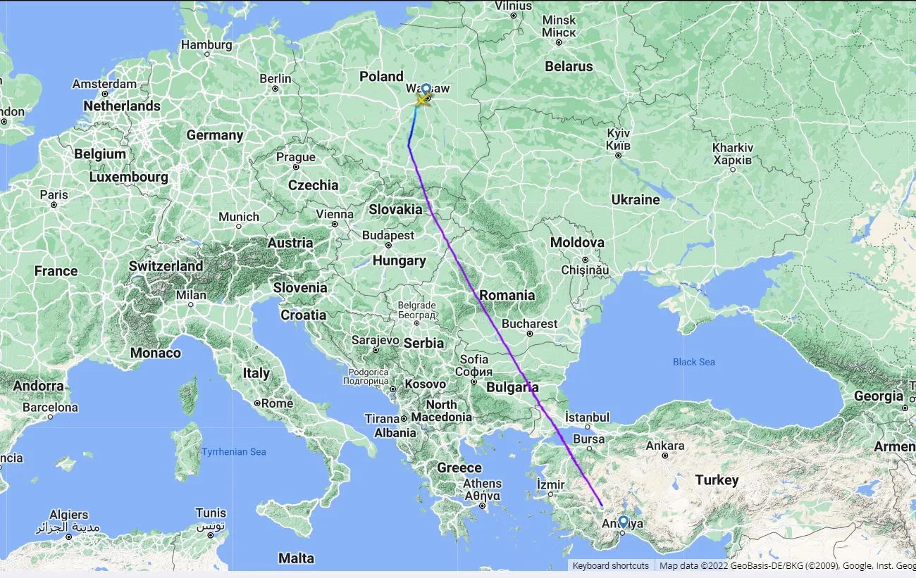 Polska-Turcja — trasa lotu Polska-Turcja — trasa lotu