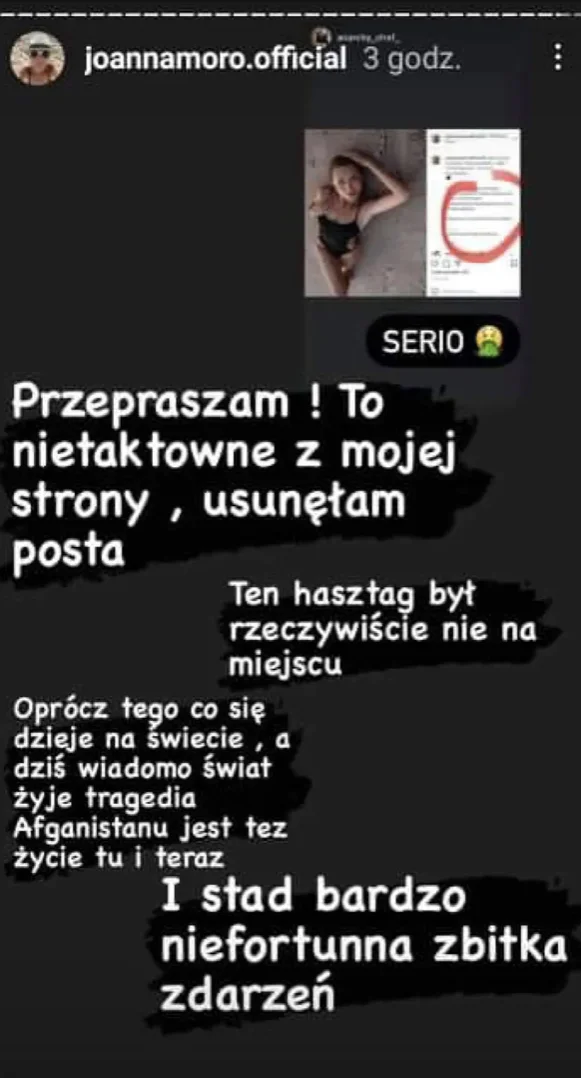 Aktorka tłumaczy się z zamieszczonego wpisu.