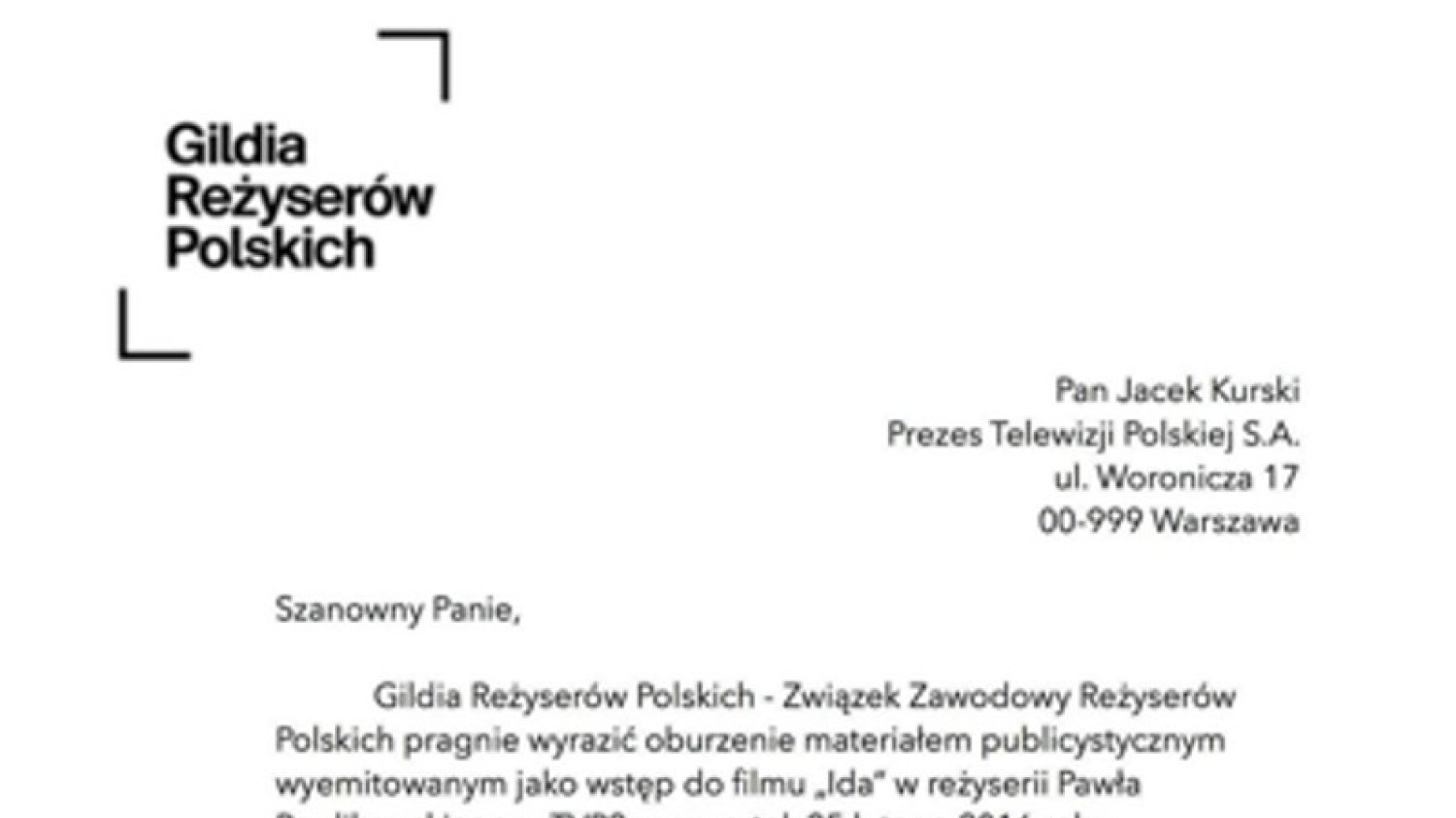 List polskich reżyserów do zarządu TVP.