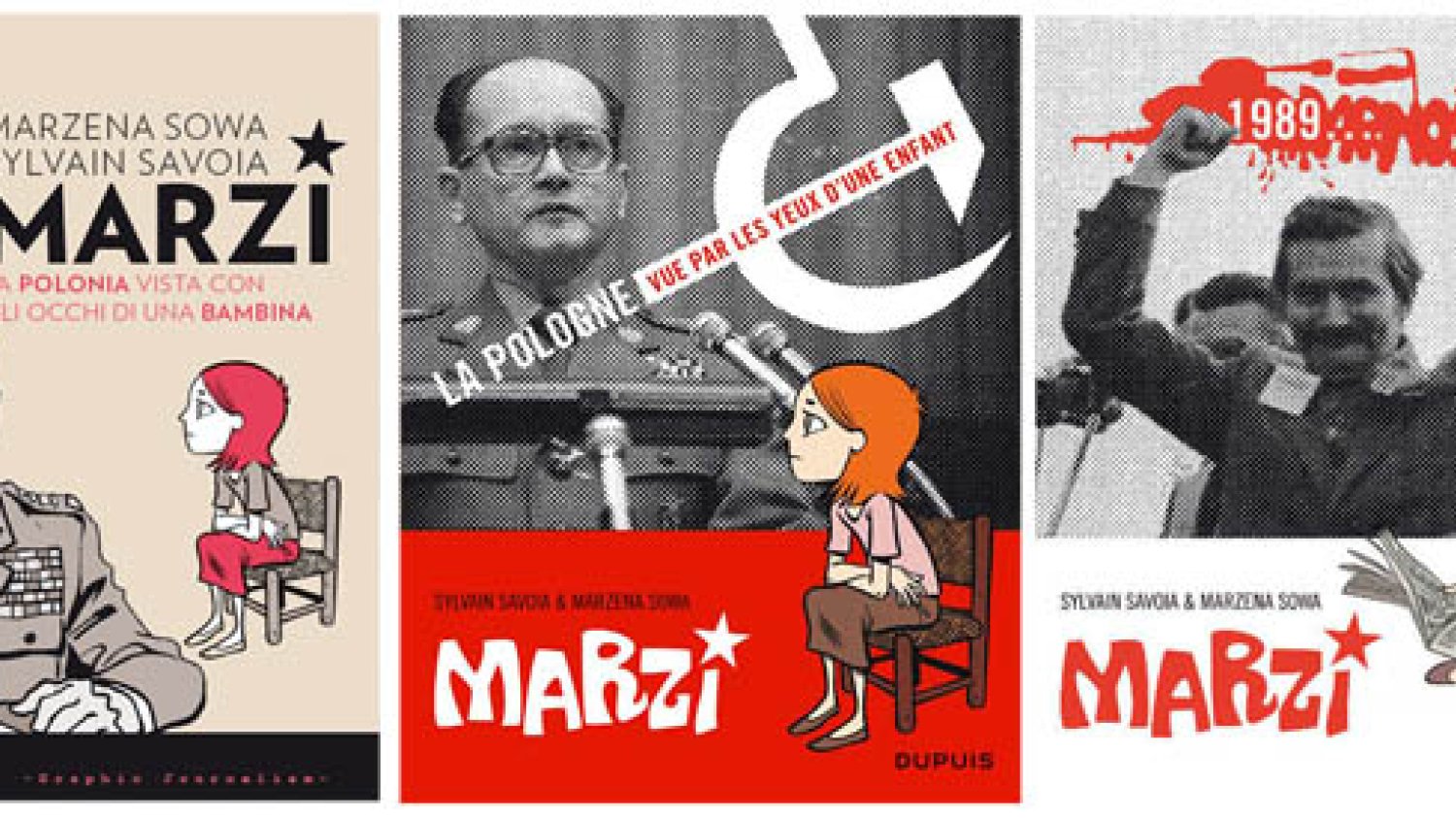 Od lewej: "Marzi" po włosku i dwa wydania francuskie