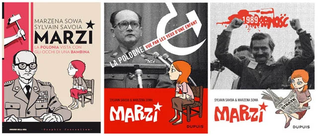 Od lewej: "Marzi" po włosku i dwa wydania francuskie