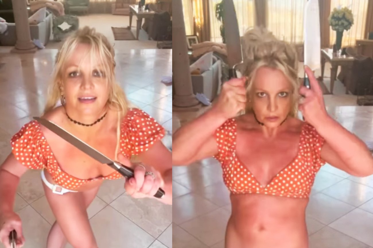Britney Spears tańczy z nożami, w tle psy. Fani martwią się o stan gwiazdy