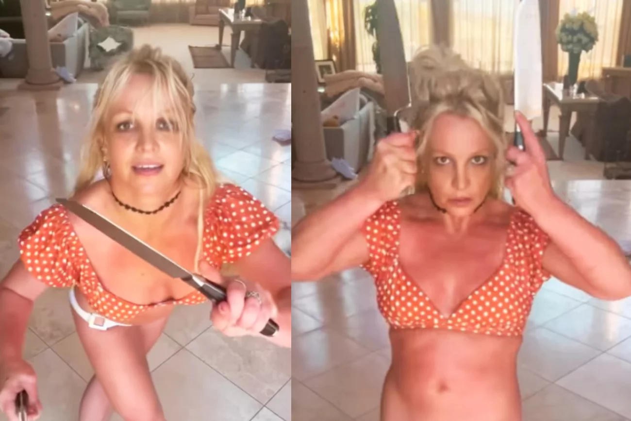 Britney Spears tańczy z nożami, w tle psy. Fani martwią się o stan gwiazdy