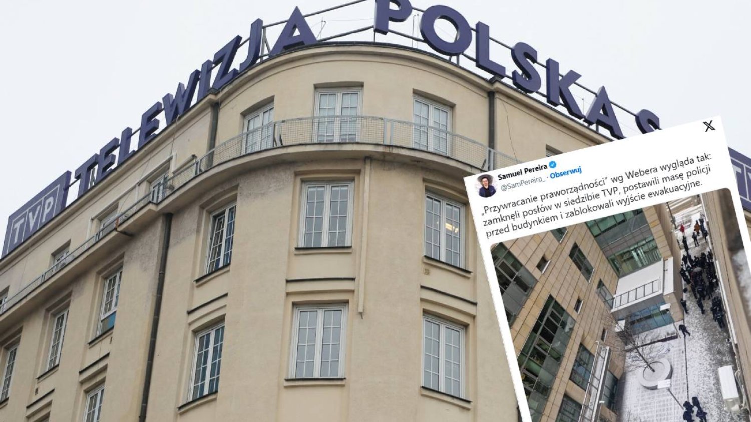 Szarpanina pod TVP. Policja nie wpuszcza do środka polityków PiS