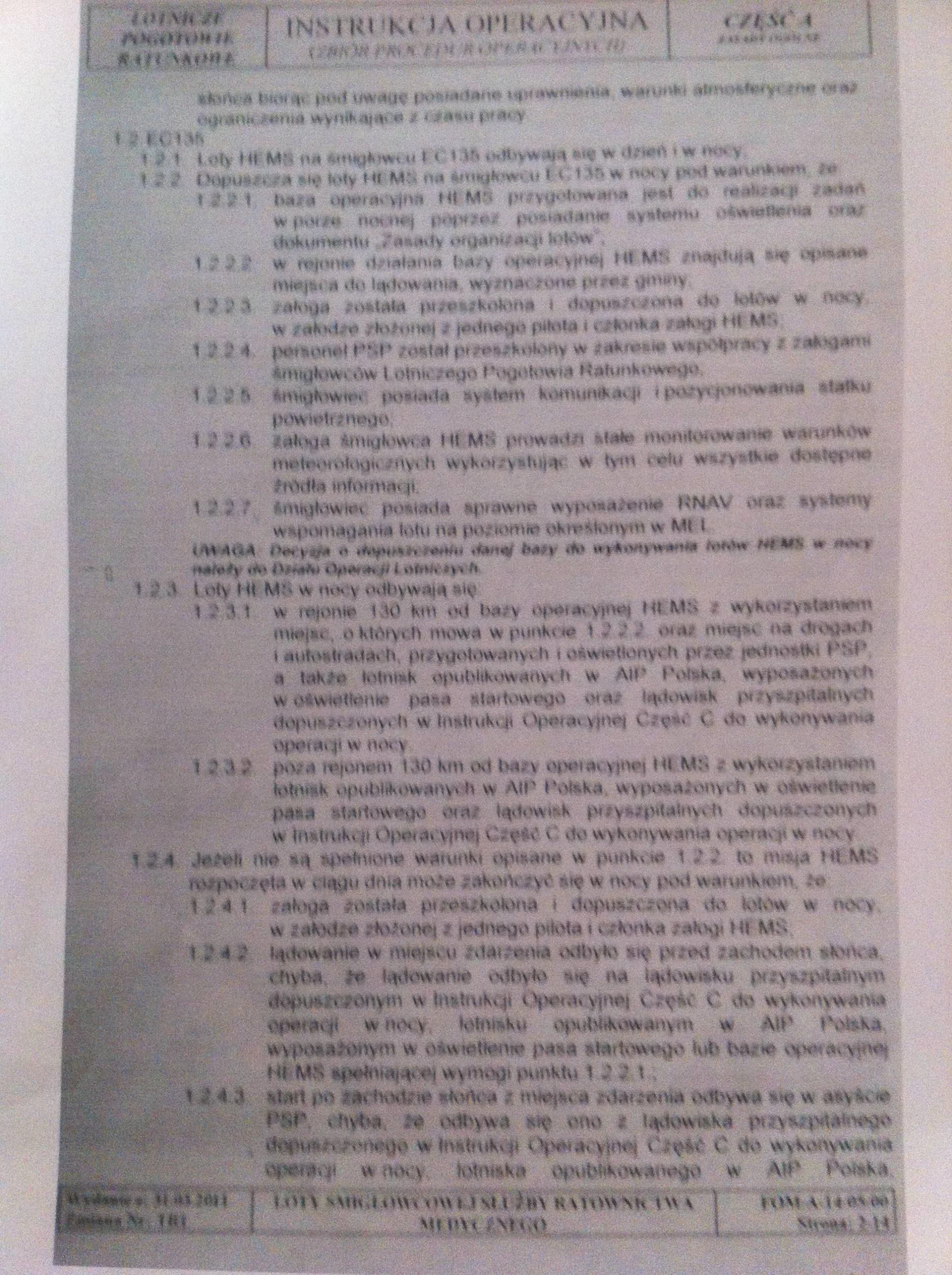 Fragment Instrukcji Operacyjnej Lotniczego Pogotowia Ratunkowego