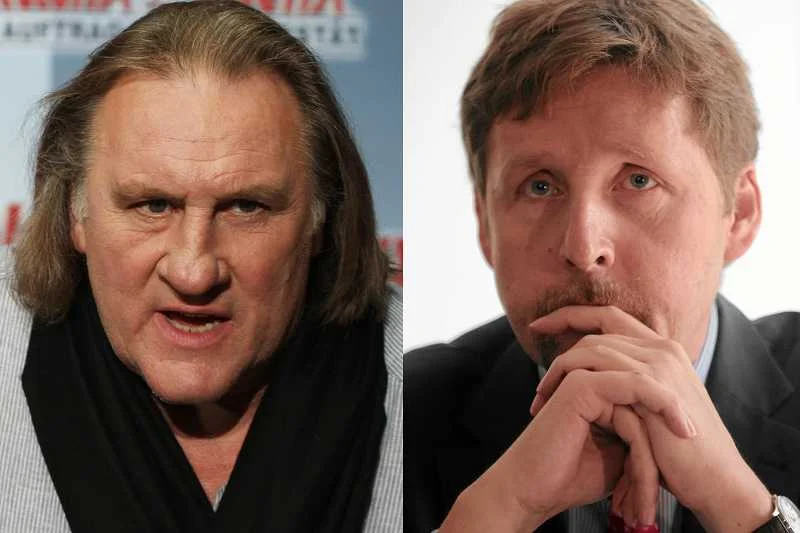 Europoseł PJN Marek Migalski oraz aktor Gerard Depardieu