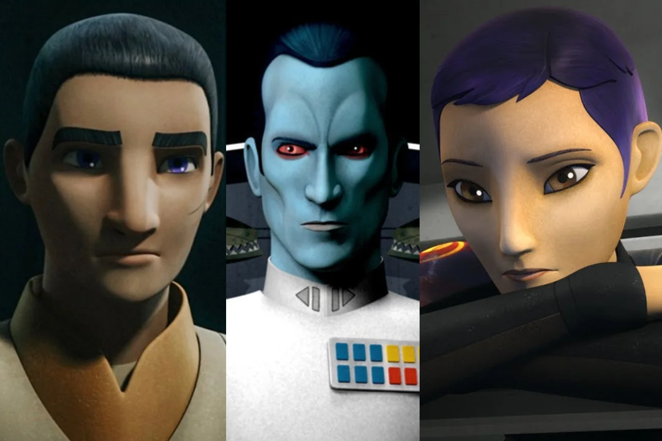 Od lewej: Ezra Bridger, Admirał Thrawn, Sabine Wren.