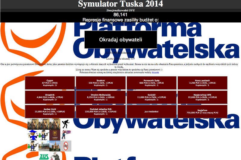 Internetowa gra symuluje okradanie obywateli przez premiera.