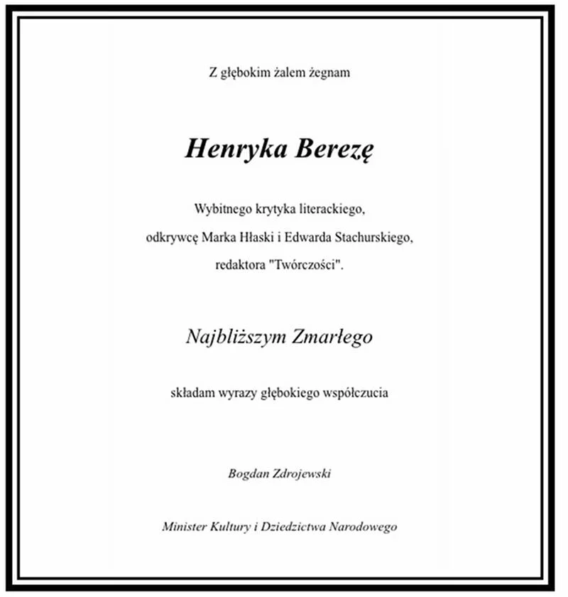 Nekrolog zamieszczony przez "Gazetę Wyborczą"