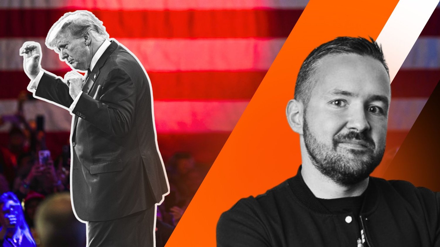 Donald Trump na tle flagi USA, Maciej Bąk Donald Trump, Maciej Bąk