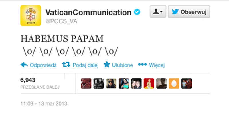 Wpis na oficjalnym profilu na Twitterze Watykanu.