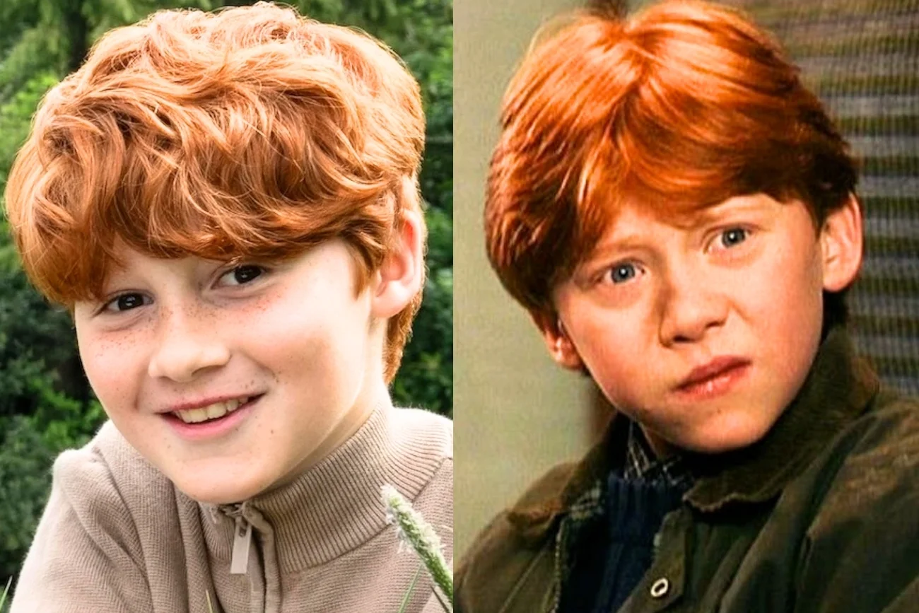 Alastair Stout i Rupert Grint w filmie "Harry Potter i Kamień Filozoficzny"