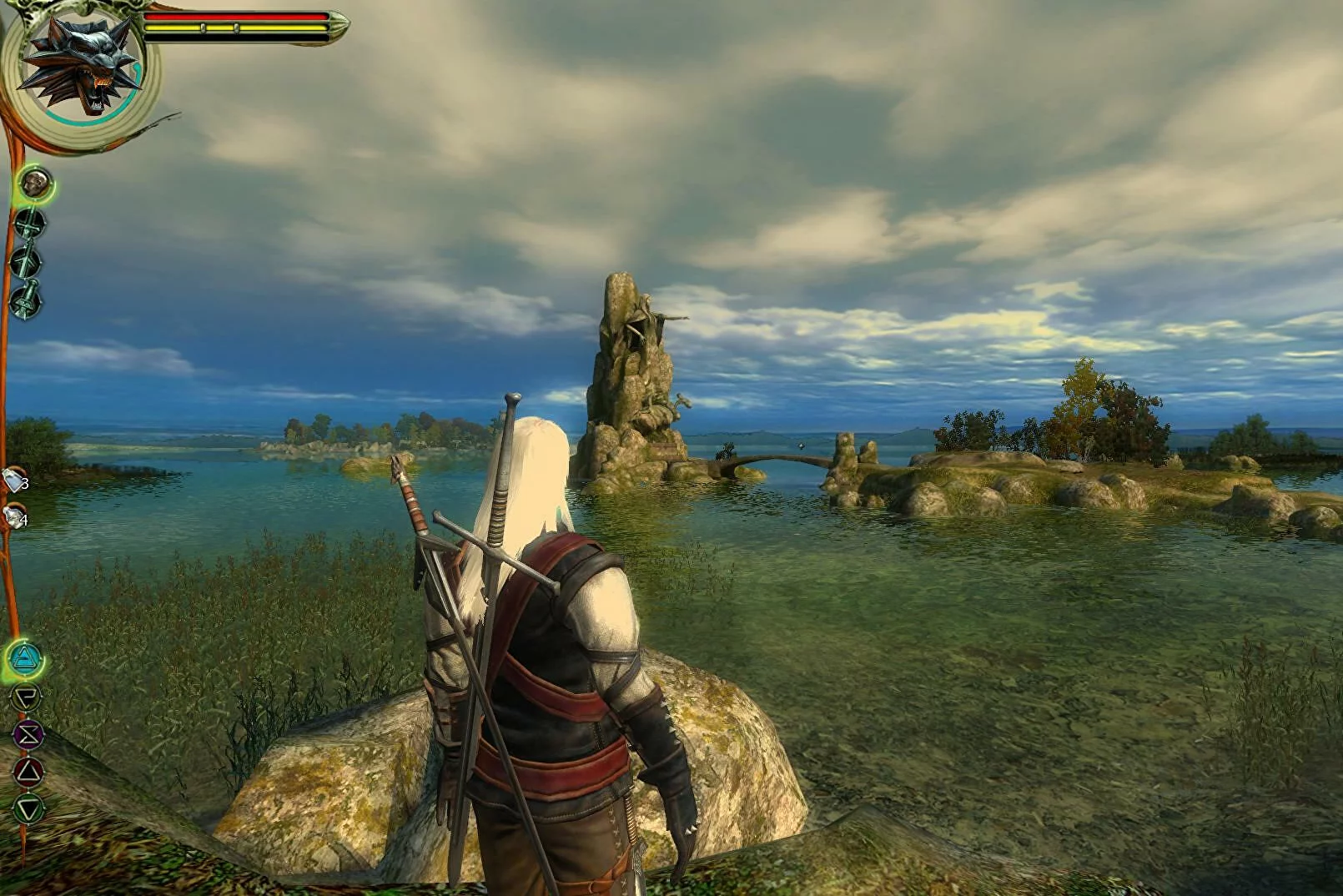 Geralt z Rivii w grze Wiedźmin z 2007 roku.