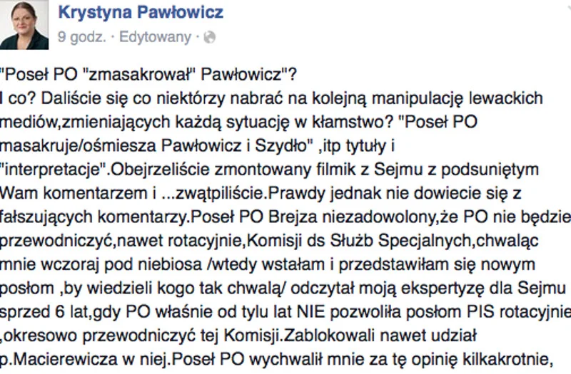 Pawłowicz odpowiada ma wystąpienie posła PO