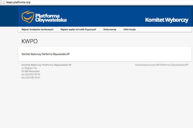 Polskie partie muszą się jeszcze wiele nauczyć w internecie. Tak wygląda strona sztabu PO.