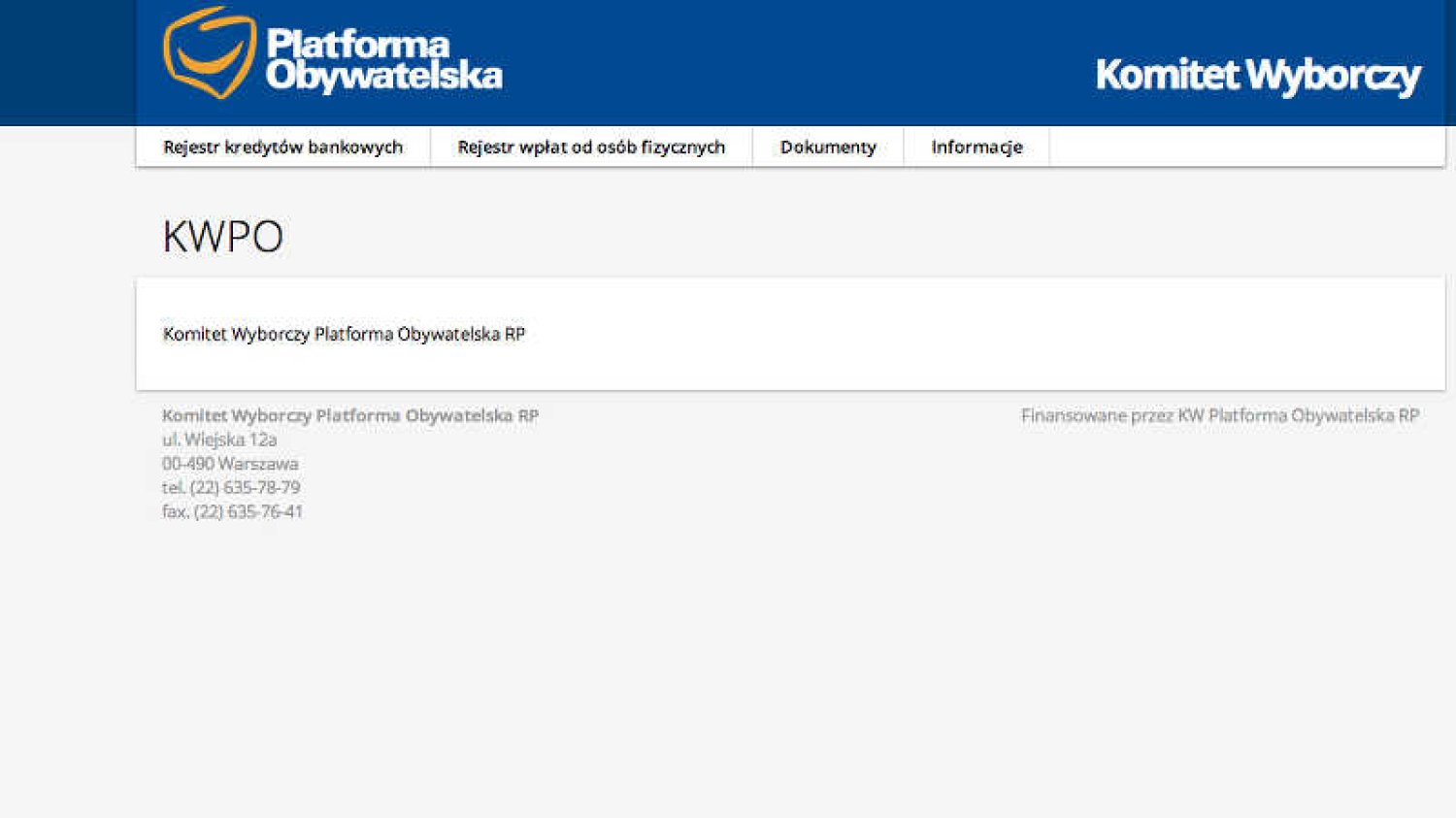 Polskie partie muszą się jeszcze wiele nauczyć w internecie. Tak wygląda strona sztabu PO.
