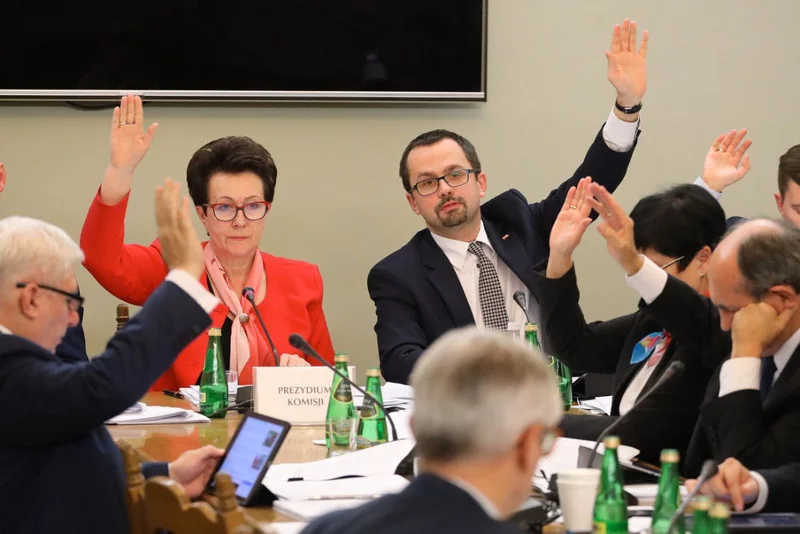 Posiedzenie sejmowej Komisji Nadzwyczajnej do rozpatrzenia projektów ustaw z zakresu prawa wyborczego. Na zdjęciu przewodnicząca komisji Anna Milczanowska (PiS) i wiceprzewodniczący Marcin Horała (PiS).