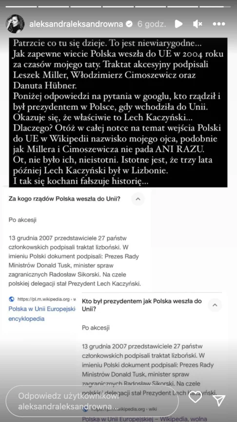 Kwaśniewska stanęła w obronie ojca. Poszło o jego zasługi dla Polski