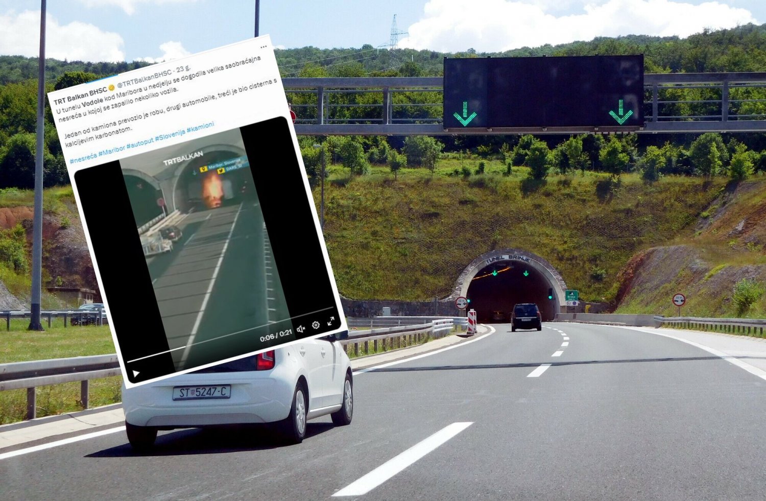 Wypadek na Słowenii. W tunelu Vodole zapaliły się dwa samochody.