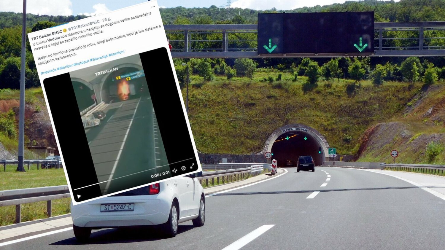 Wypadek na Słowenii. W tunelu Vodole zapaliły się dwa samochody.
