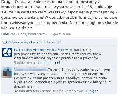 No właśnie, miał. Tak na Facebooku LOT tłumaczył się z awarii.