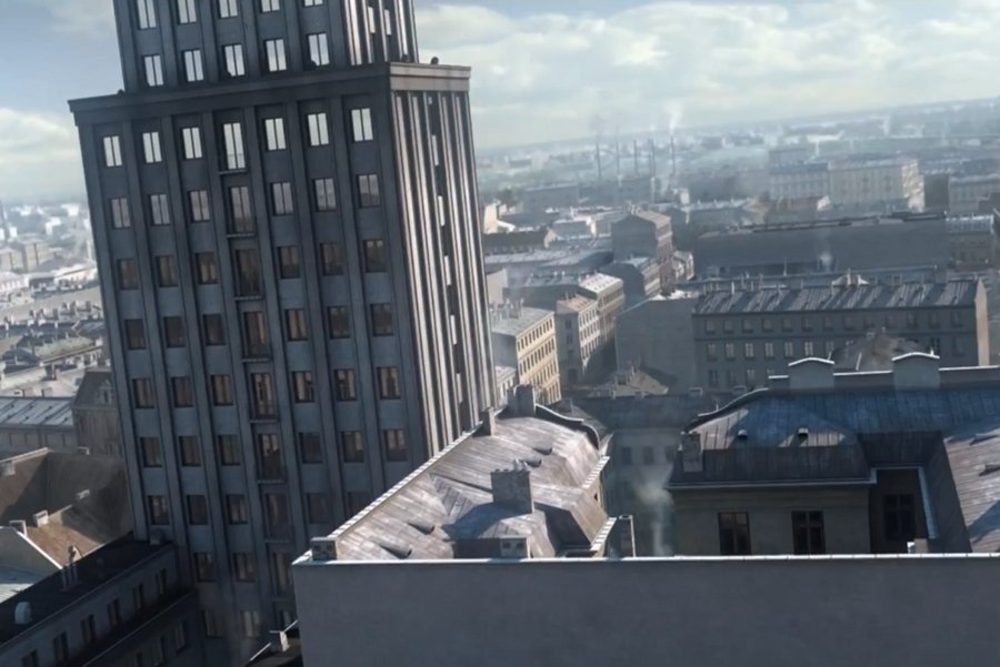 Kadr ze zwiastuna "Warszawy 1935". Blog "Las kultury" zarzuca "Warszawie 1935", że jest to 20-minutowa reklama Prudentialu