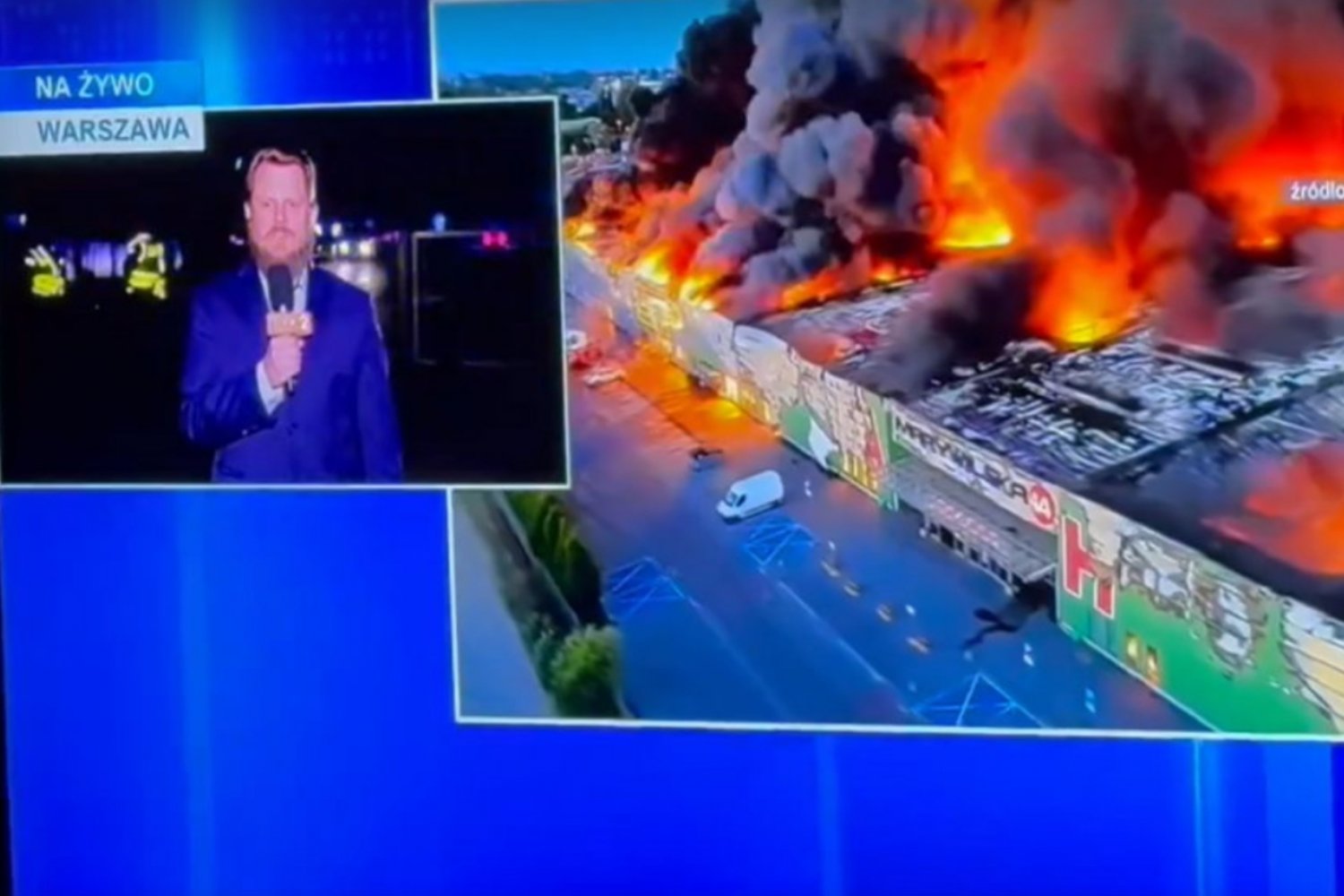 Wpadka reportera TVP. Mówił o pożarze przy Marywilskiej 44, padł wulgaryzm.