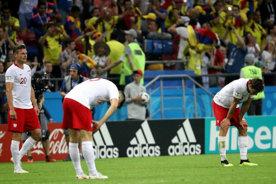 kolumbijscy kibice pocieszali polskich po wysokim zwycięstwie ich drużyny w Kazaniu.