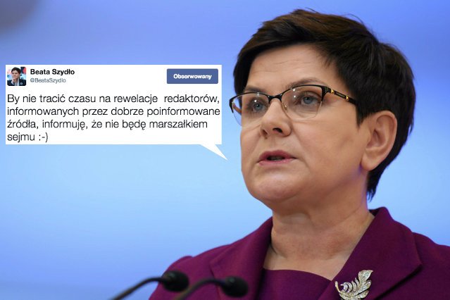 Beata Szydło dementuje doniesienia, jakoby miała zostać marszałkiem sejmu zamiast Marka Kuchcińskiego.