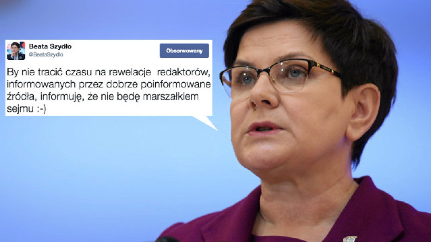 Beata Szydło dementuje doniesienia, jakoby miała zostać marszałkiem sejmu zamiast Marka Kuchcińskiego.