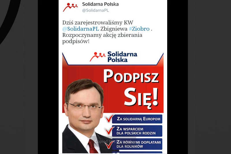 Plakat Solidarnej Polski – "Podpisz się za solidarną Europom".