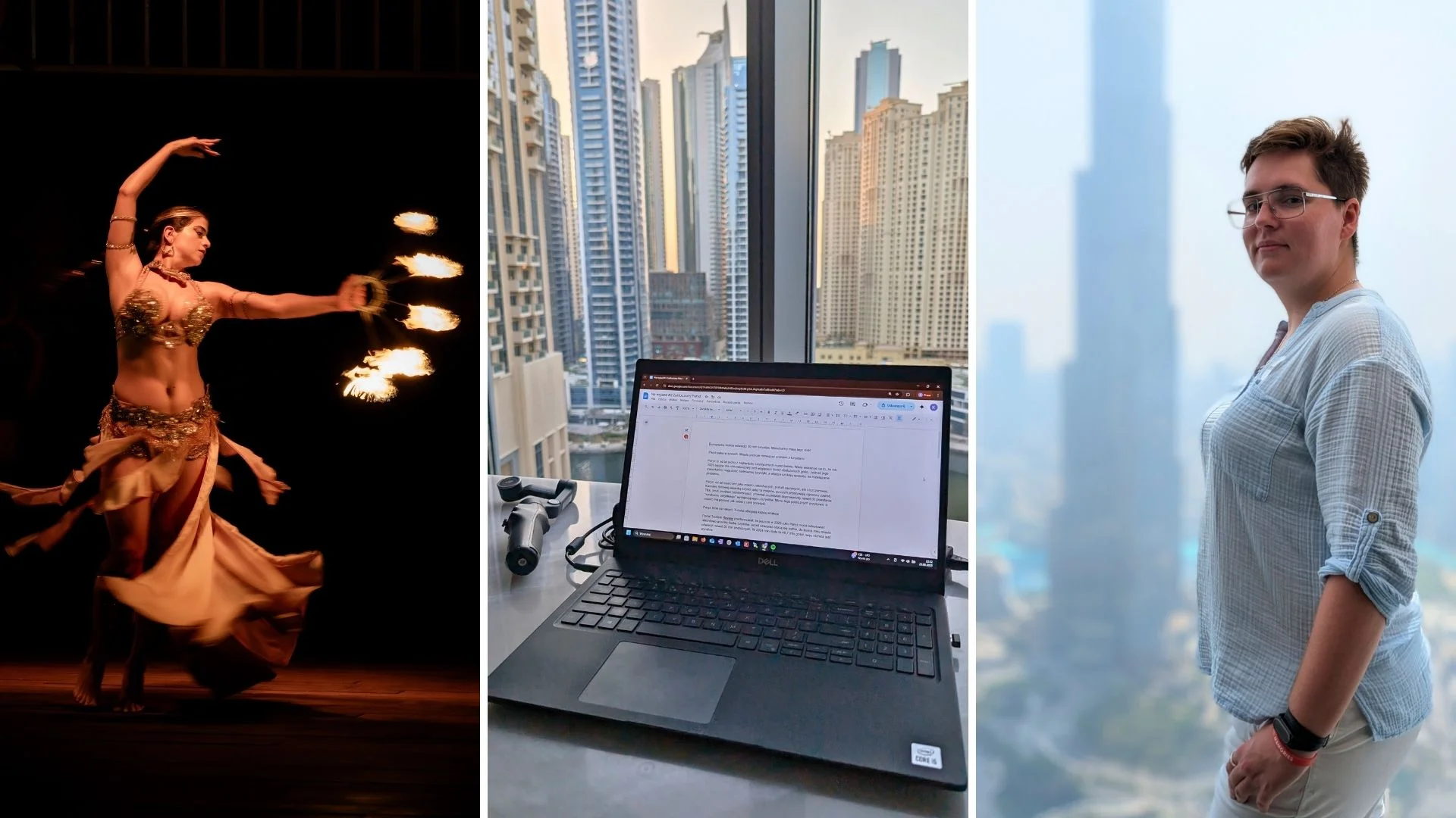 Różnorodność Dubaju na trzech zdjęciach Widok na Burdj Khalifa i praca z Mariny w Dubaju