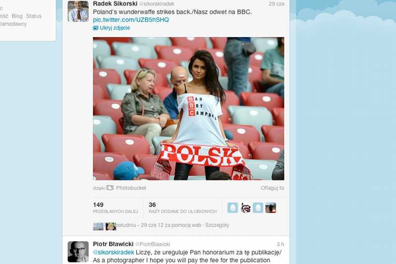 Dyskusja na Twitterze autora zdjęcia Natalii Siwiec i Radosława Sikorskiego, ministra spraw zagranicznych