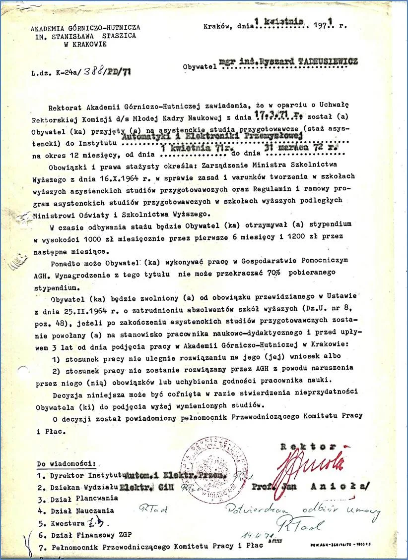Tym dokumentem 50 lat temu przyjęto mnie do pracy w AGH