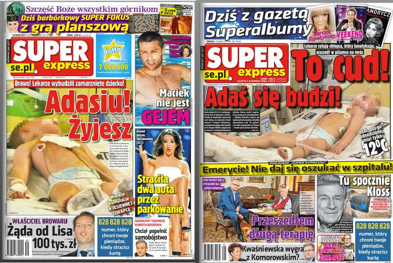"Super Express" opublikował zdjęcia walczącego o życie Adasia. Szpital: "Naruszono wszelkie wcześniejsze ustalenia"