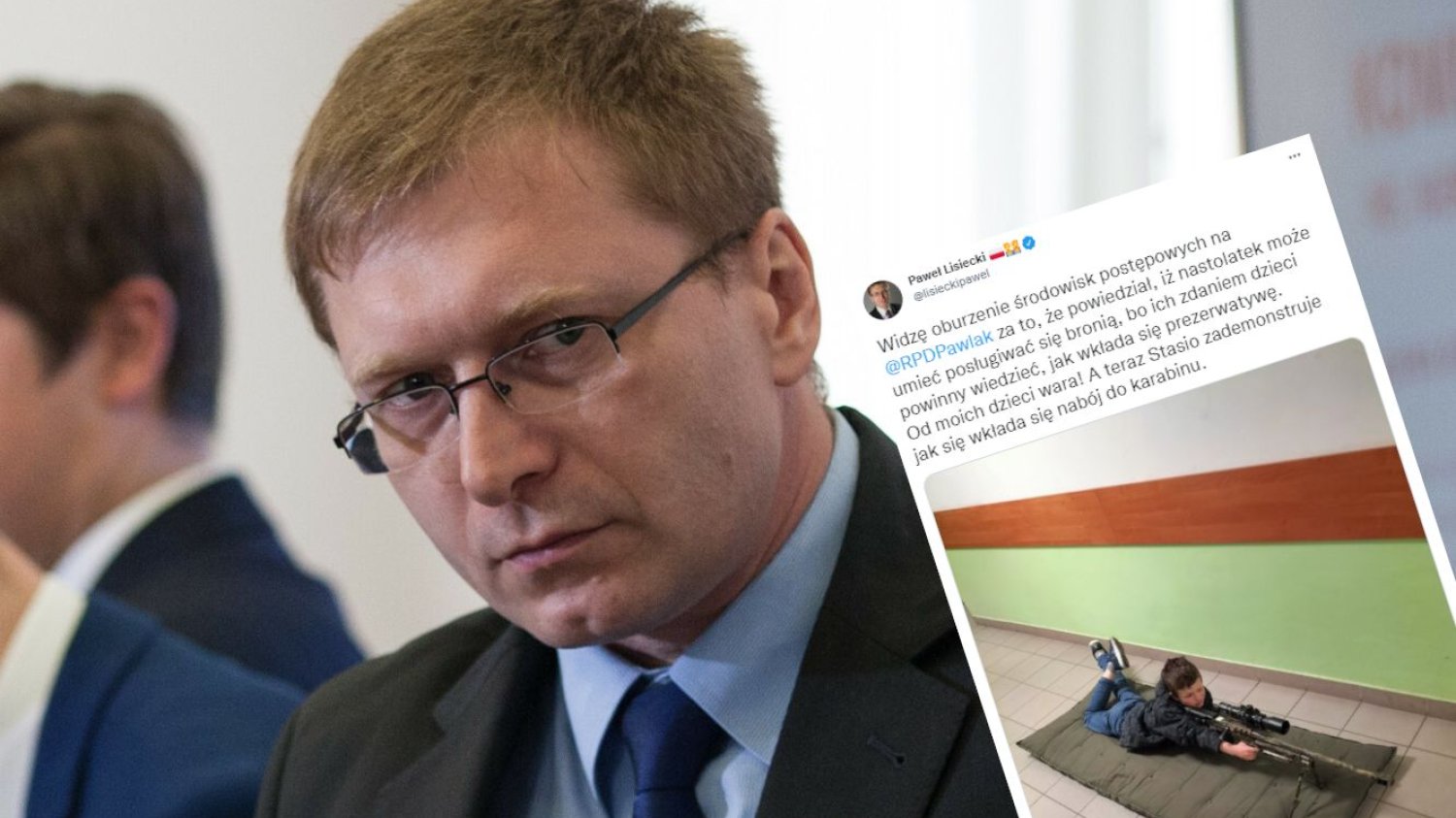 Poseł PiS Paweł Lisiecki pokazał zdjęcie syna z bronią.