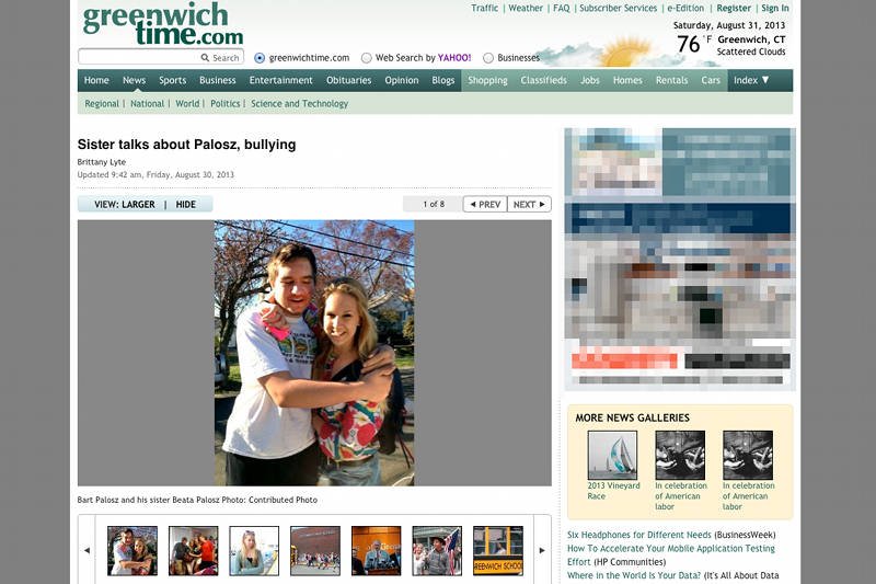 15-letni Bartek Palosz ze szkoły w Greenwich w stanie Connecticut popełnił samobójstwo z powodu bycia prześladowanym przez rówieśników.