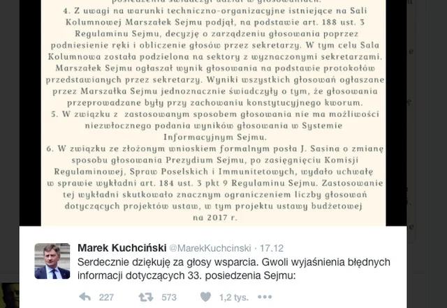 Marszałek Marek Kuchciński, twierdzi, że wszystko było w porządku.