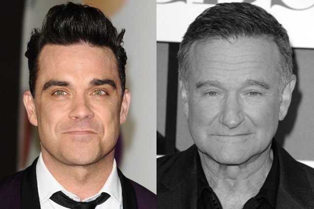 Wielu internautów pomyliło zmarłego Robina Williamsa (z prawej) z piosenkarzem Robbiem Williamsem