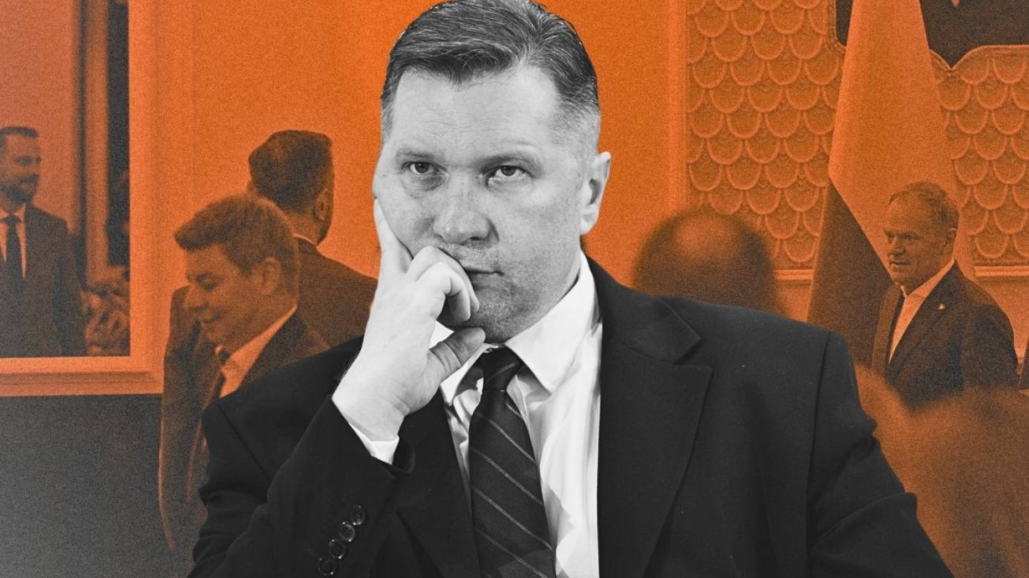 Przemysław Czarnek na tle sali obrad rządu.
