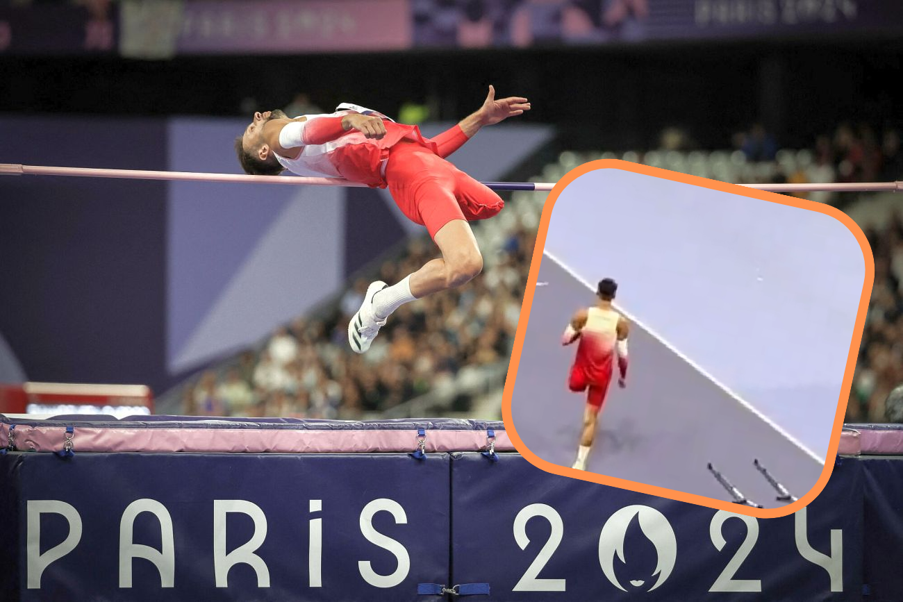 Łukasz Mamczarz oddaje skok wzwyż podczas paraolimpiady