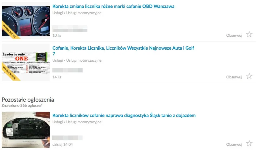 Kilka sekund wystarczy, aby znaleźć oferty "korekty" liczników samochodowych.