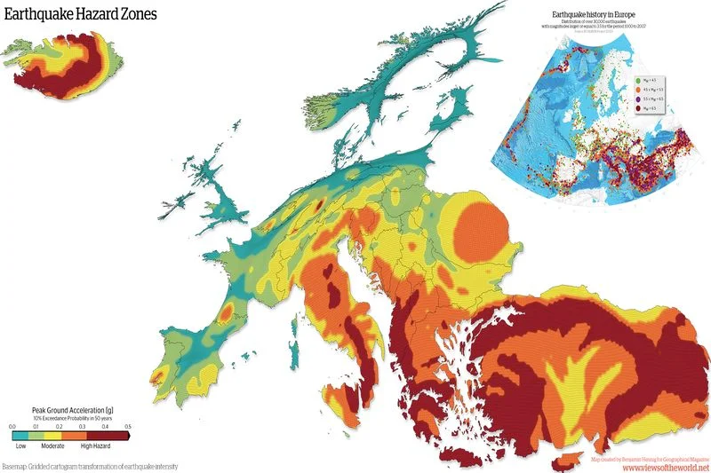 Strefy zagrożenia trzęsieniem ziemi - mapa