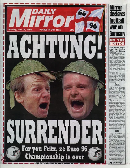 "Wojenna" okładka "Daily Mirror" przed meczem Anglii z Niemcami.