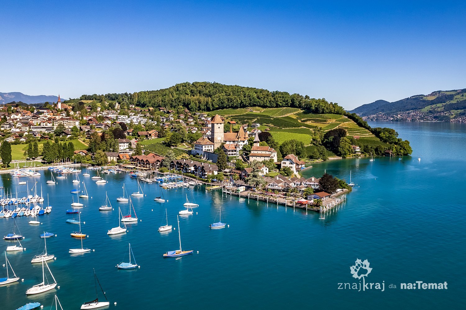 Miasto Spiez nad jeziorem Thun w Szwajcarii