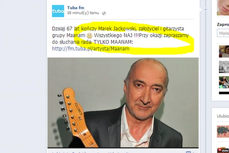 Tuba FM składa życzenia nieżyjącemu Markowi Jackowskiemu, założycielowi Maanamu