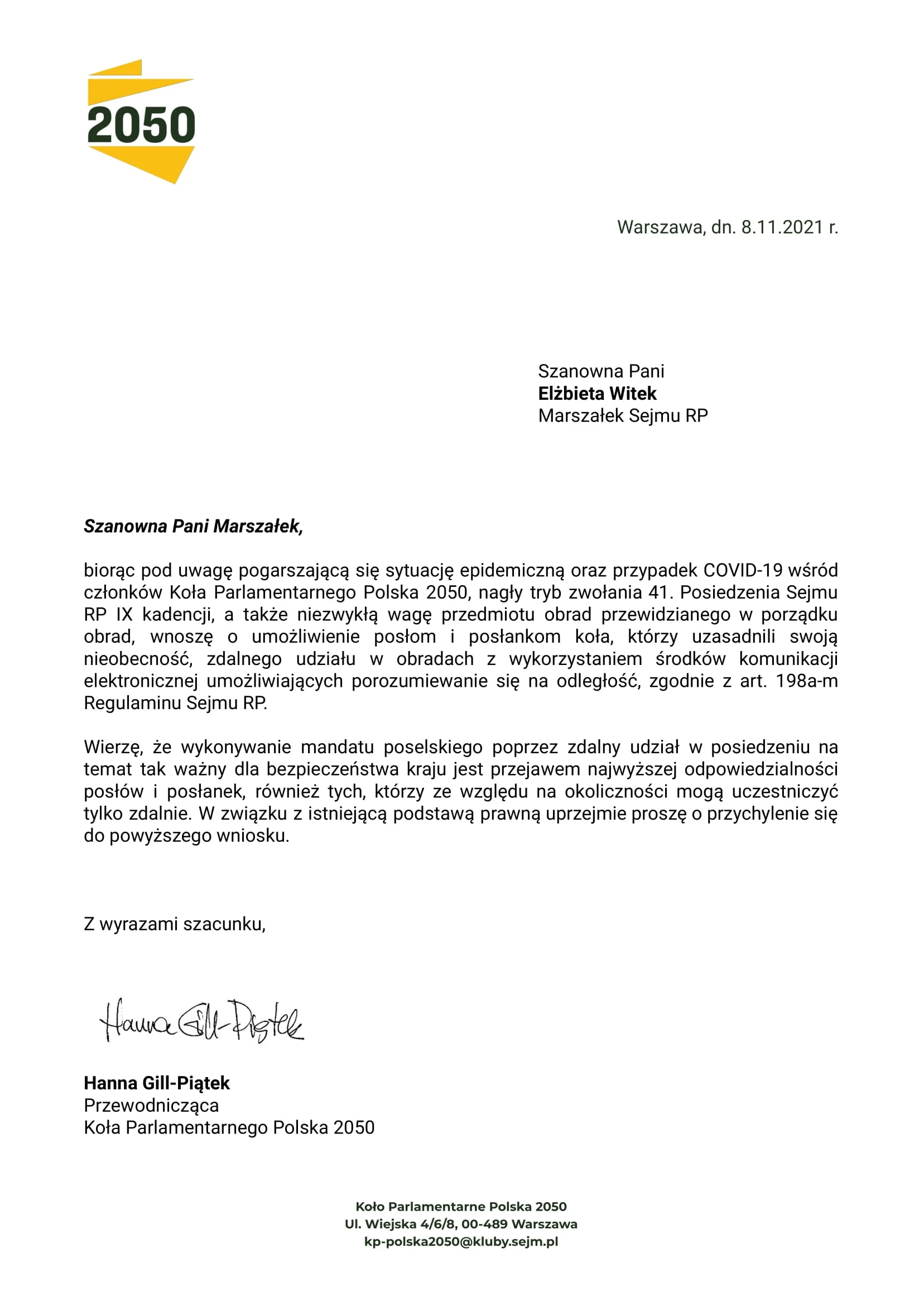 Wniosek posłów Polska 2050 o możliwość pracy zdalnej.
