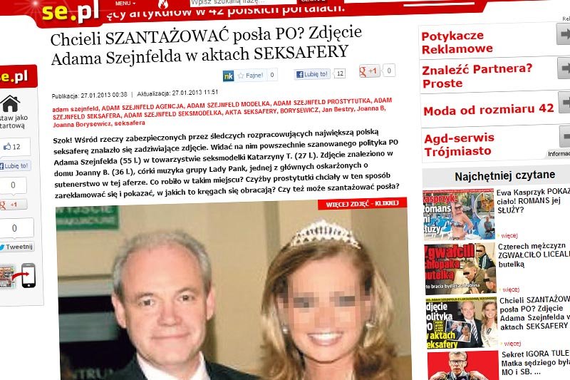 "Super Express" sugeruje, że poseł PO Adam Szejnfeld mógł być zamieszany w aferę z seksmodelkami?